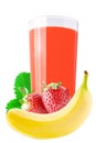 Strawberry and banana drink on white
