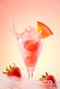 Juice strawberry cocktail in glass with berrie and garnish slice and water splash on vibrant pink Royalty Free Stock Photo