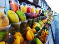 Juice tropical fruit mango papaya pineapple zumo de frutas Royalty Free Stock Photo