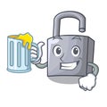 With juice unlocking padlock on the cartoon gate Royalty Free Stock Photo