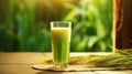 juice from wheatgrass, in a glass glass. healthy nutrition. Generative AI Royalty Free Stock Photo