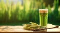 juice from wheatgrass, in a glass glass. healthy nutrition. Generative AI Royalty Free Stock Photo