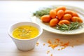 juiced kumquats with a sprinkle of saffron, whole kumquats nearby Royalty Free Stock Photo