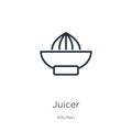 Juicer icon. Thin linear juicer outline icon isolated on white background from kitchen collection. Line vector juicer sign, symbol