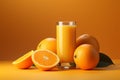 Juicy aesthetic Fresh orange fruit and juice on a pastel background