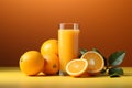 Juicy aesthetic Fresh orange fruit and juice on a pastel background