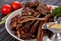 Juicy and appetizing steak tamogavok of horse meat on the table Royalty Free Stock Photo