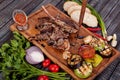 Juicy and appetizing steak tamogavok of horse meat on the table Royalty Free Stock Photo