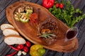 Juicy and appetizing steak tamogavok of horse meat on the table Royalty Free Stock Photo