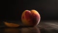 Juicy apple slice reflects healthy lifestyle on dark wood table generated by AI Royalty Free Stock Photo