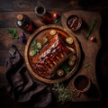 Juicy babyback ribs on table, created with generative AI Royalty Free Stock Photo