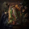 Juicy babyback ribs on table, created with generative AI Royalty Free Stock Photo