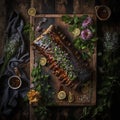 Juicy babyback ribs on table, created with generative AI Royalty Free Stock Photo