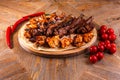 Juicy barbeque pork ribs and dry chicken wings with glaze. Snacks for beer Royalty Free Stock Photo