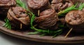 Juicy beef, fried and cooked in the shape of a rose, creatively served meat Royalty Free Stock Photo