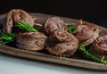 Juicy beef, fried and cooked in the shape of a rose, creatively served meat Royalty Free Stock Photo