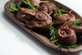 Juicy beef, fried and cooked in the shape of a rose, creatively served meat