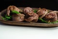 Juicy beef, fried and cooked in the shape of a rose, creatively served meat Royalty Free Stock Photo