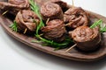 Juicy beef, fried and cooked in the shape of a rose, creatively served meat Royalty Free Stock Photo