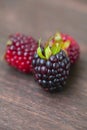 Juicy blackberries on a wooden surface