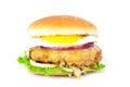 Juicy burger with egg on a white background isolated.healthy fast food concept