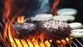 Juicy Burger Patties Flame Grill Summer BBQ. Royalty Free Stock Photo