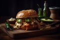 A juicy burger with sliced jalapeÃ±os, melted pepper jack cheese