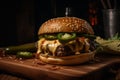 A juicy burger with sliced jalapeÃ±os, melted pepper jack cheese