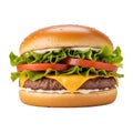 Juicy cheeseburger with lettuce and tomato on transparent background Royalty Free Stock Photo