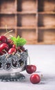 Juicy cherries with water drops, close up. Royalty Free Stock Photo