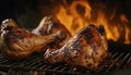 Juicy chicken drumsticks seasoned to perfection and sizzling on the barbecue. Generative AI