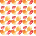 Juicy citrus fruits sliced and whole pattern watercolor
