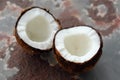 Juicy coconut in two halves with pulp Royalty Free Stock Photo