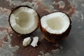 Juicy coconut in two halves with pulp Royalty Free Stock Photo