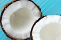 Juicy coconut in two halves with pulp Royalty Free Stock Photo