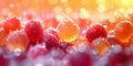 Juicy colorful berries with water droplets and bokeh background, representing freshness and vibrancy.