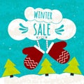 Juicy colorful typographic poster with the text about winter discounts and lower prices. Flyer for print shops and cafes. Winter s