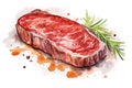 Juicy, Delicious Beef Steak Fillet Cooking on a Wooden Grill Board with Fresh Rosemary and Black Pepper, on a White Royalty Free Stock Photo