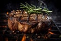 Juicy and delicious beef steak. Tempting sirloin grilled. Serving size. Fine dining menu. AI Generative