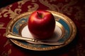 Juicy delicious apple lies on a beautiful plate, Ai generated