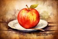 Juicy delicious apple lies on a beautiful plate, Ai generated