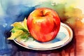 Juicy delicious apple lies on a beautiful plate, Ai generated