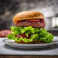 Juicy delicious burger with meat and leaf of salad