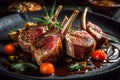 Juicy and delicious lamb from the grill. A tempting cuisine and beautiful culinary art. Generative AI