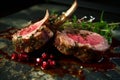 Juicy and delicious lamb from the grill. A tempting cuisine and beautiful culinary art. Generative AI