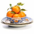 Juicy delicious orange lies on beautiful plate, Ai generated