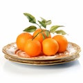 Juicy delicious orange lies on beautiful plate, Ai generated