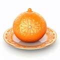 Juicy delicious orange lies on beautiful plate, Ai generated