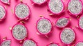 Vibrant Pink Dragon Fruit Slices on Pink Background food life sweet white seeds Royalty Free Stock Photo