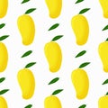 Juicy exotic mango fruits on a white background. A seamless pattern. Vector flat illustration